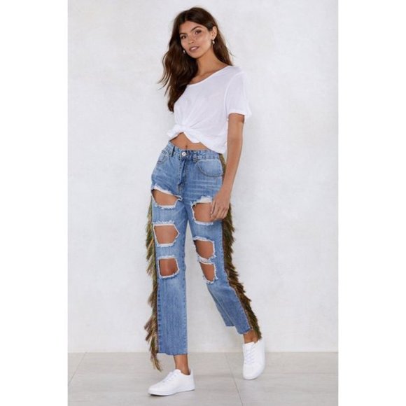 Nasty Gal Denim - NWT Nasty Gal Fringed Mom Jeans 4